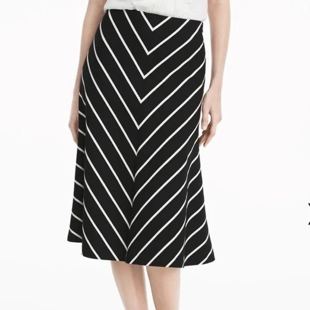 White House and Black Market Lined Midi Skirt 6 Chevron Striped A-Line Lace-up